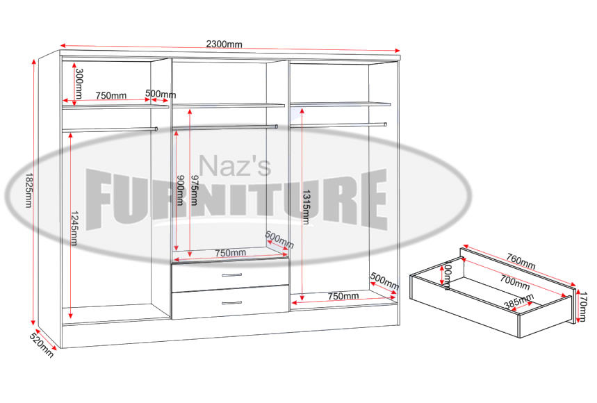 Thumbnail: Nevada 6 Door 2 Drawer Mirrored Wardrobe