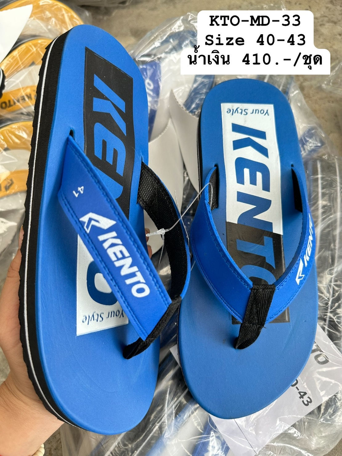 KTO-MD-33 (40-43) สีน้ำเงิน รองเท้าแตะคีบโฟม Kento | เคนโต้ Size 40-43 (6คู่)