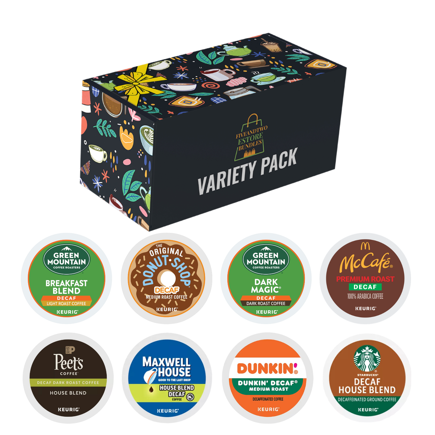 Decaf Coffee Pods Variety Pack - 16 K Cups, 8 Flavors, Giftable Sampler Box