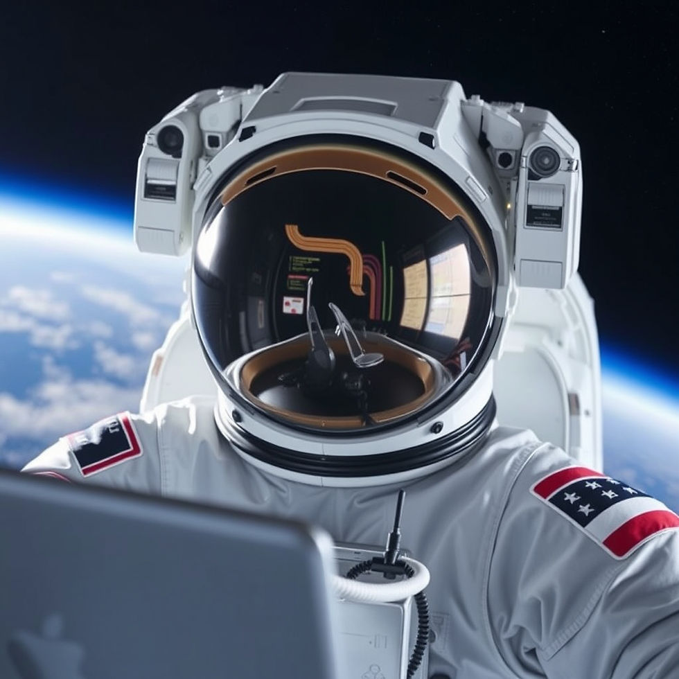 Astronaut in space, with laptop reflecting in his helmet.jpg