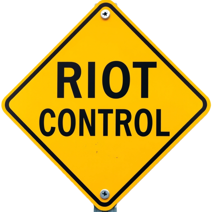 Only a yellow caution sign that is a rotated square with 'RIOT CONTROL' in writing _edited