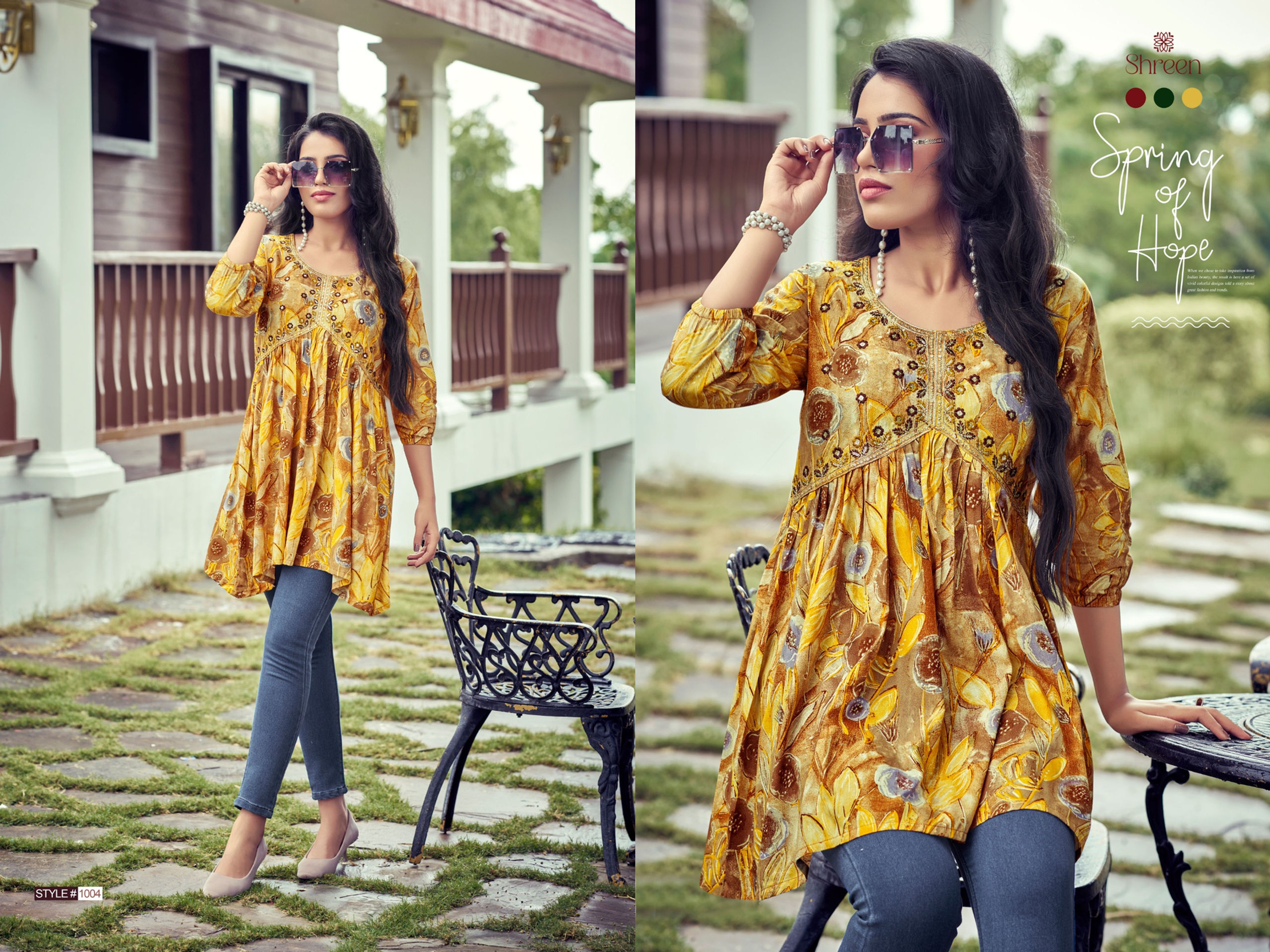 Lovely Yellow and Brown Rayon Print Short Kurti