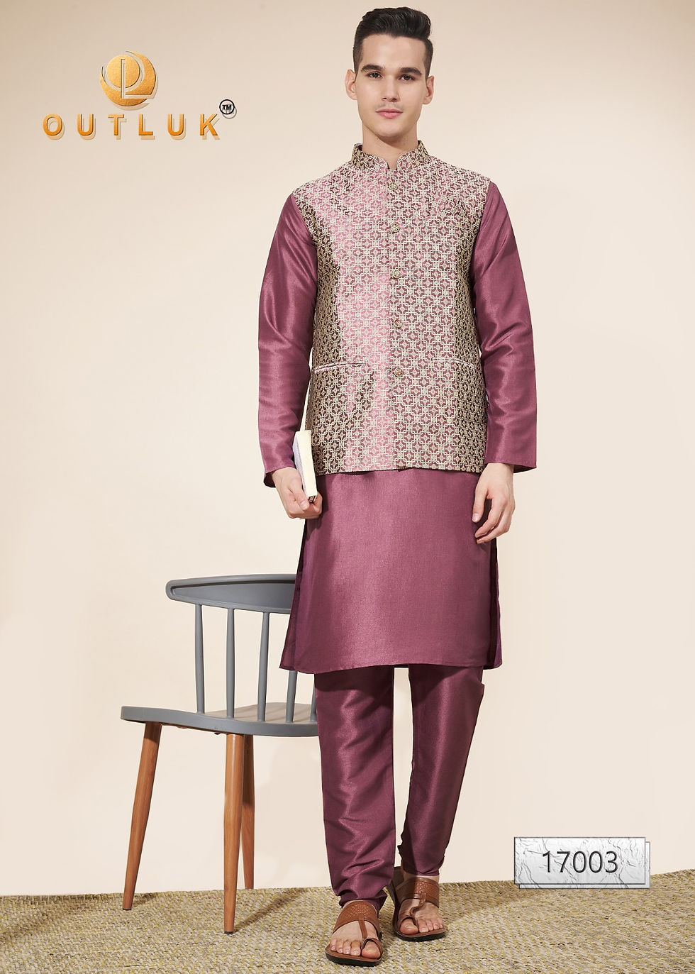 Thumbnail: Dashing 8xl men's kurtas with embroidered jacket
