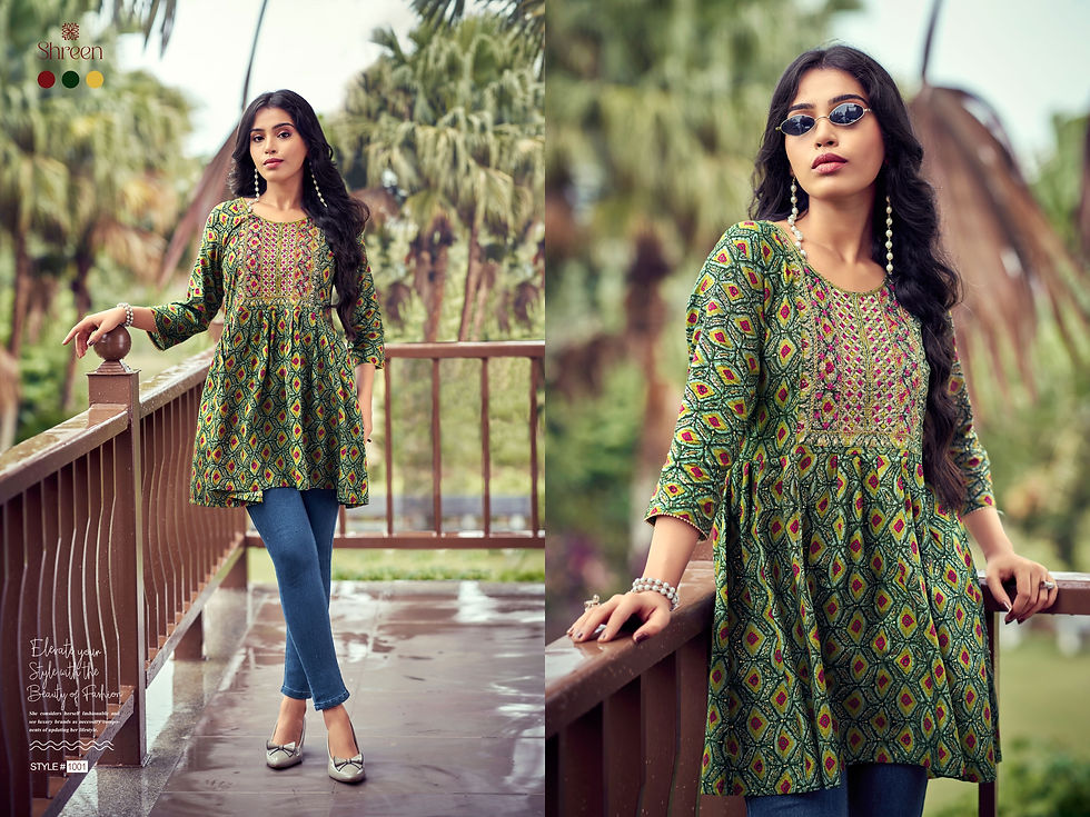 Thumbnail: Tunic Top In Different Shades of Green