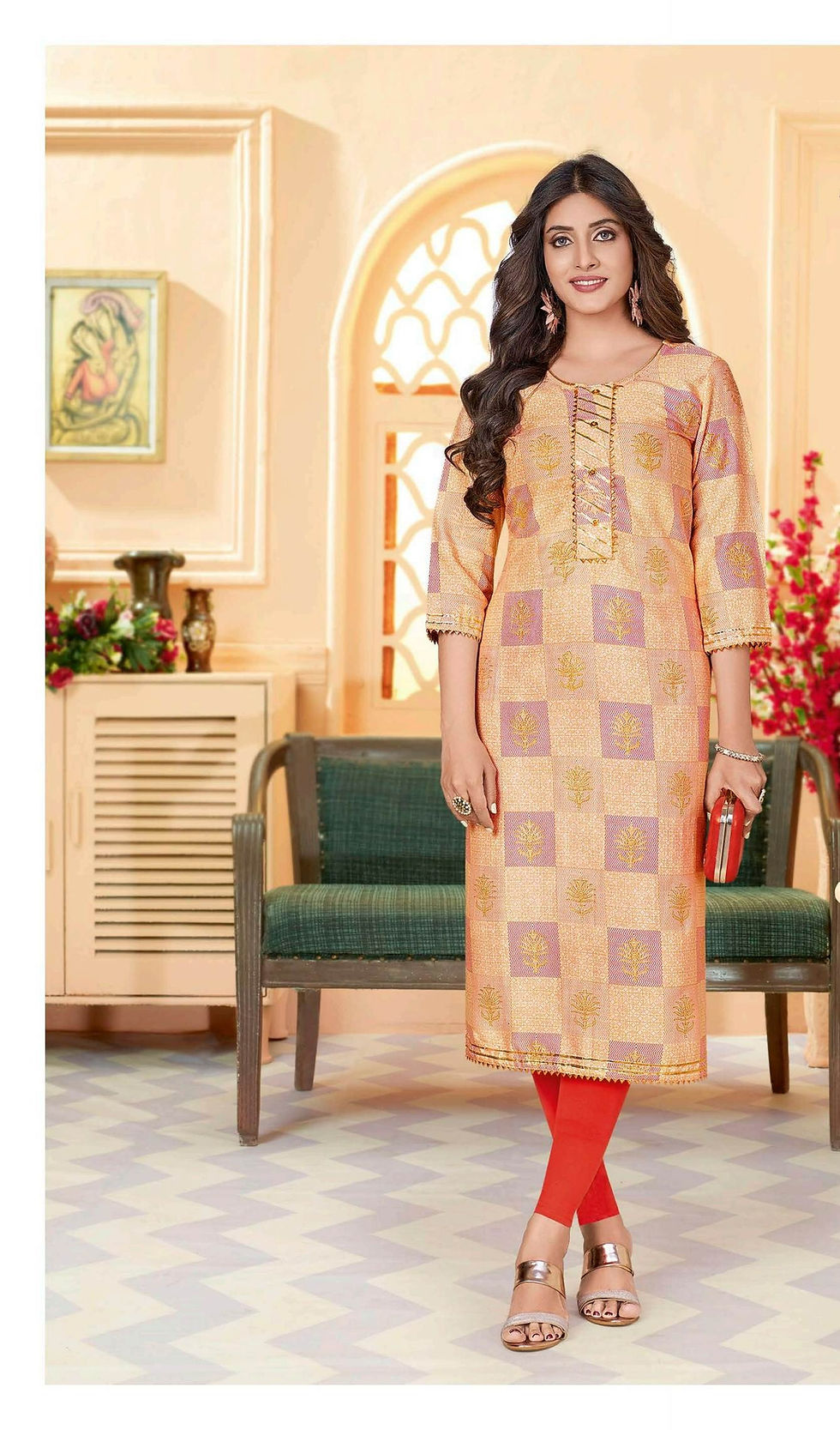 Thumbnail: Designer 4XL Rayon Kurti with Foil Print