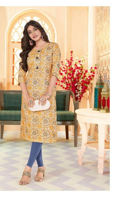 Thumbnail: Designer 4XL Rayon Kurti with Foil Print