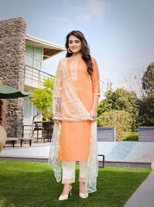 Gorgeous Salwar Suit in a pleasing Peach Shade with a lovely Dupatta