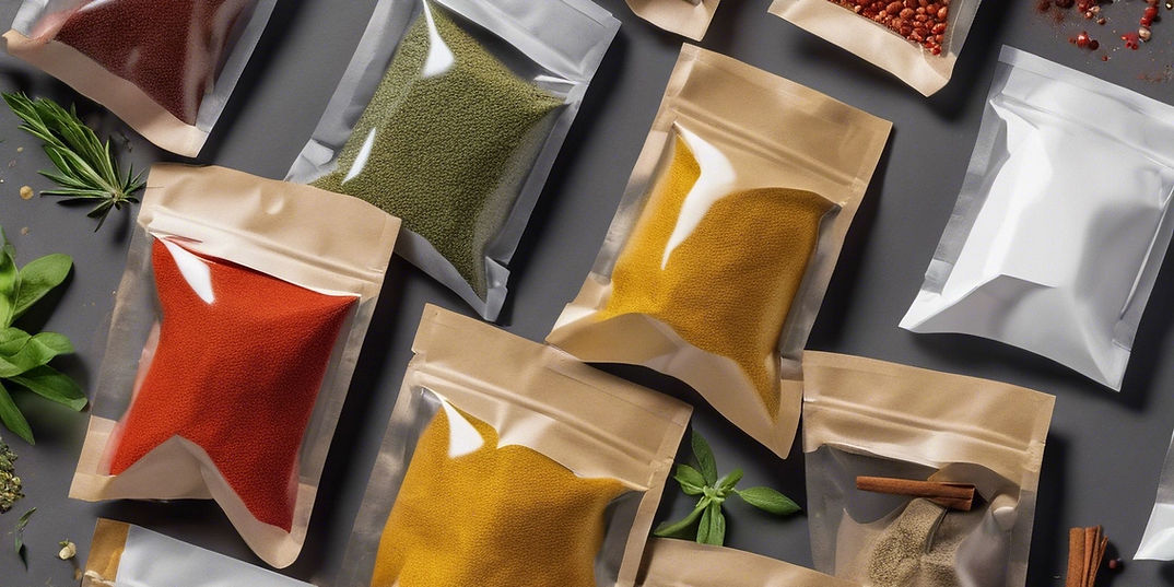doypacks with empty no text labels, surrounded by herbs and spices.jpg