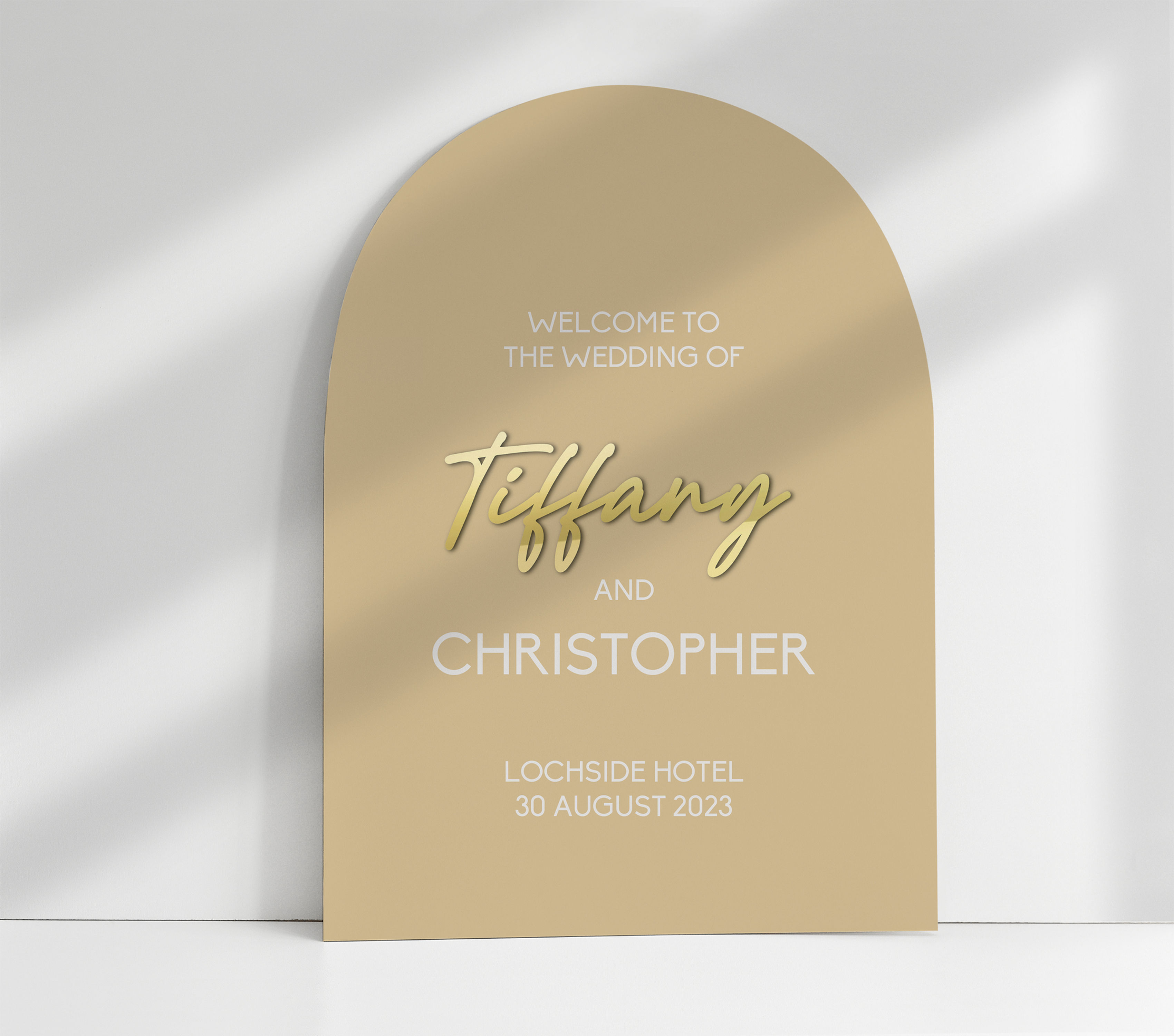 Arched wedding welcome sign - Buff