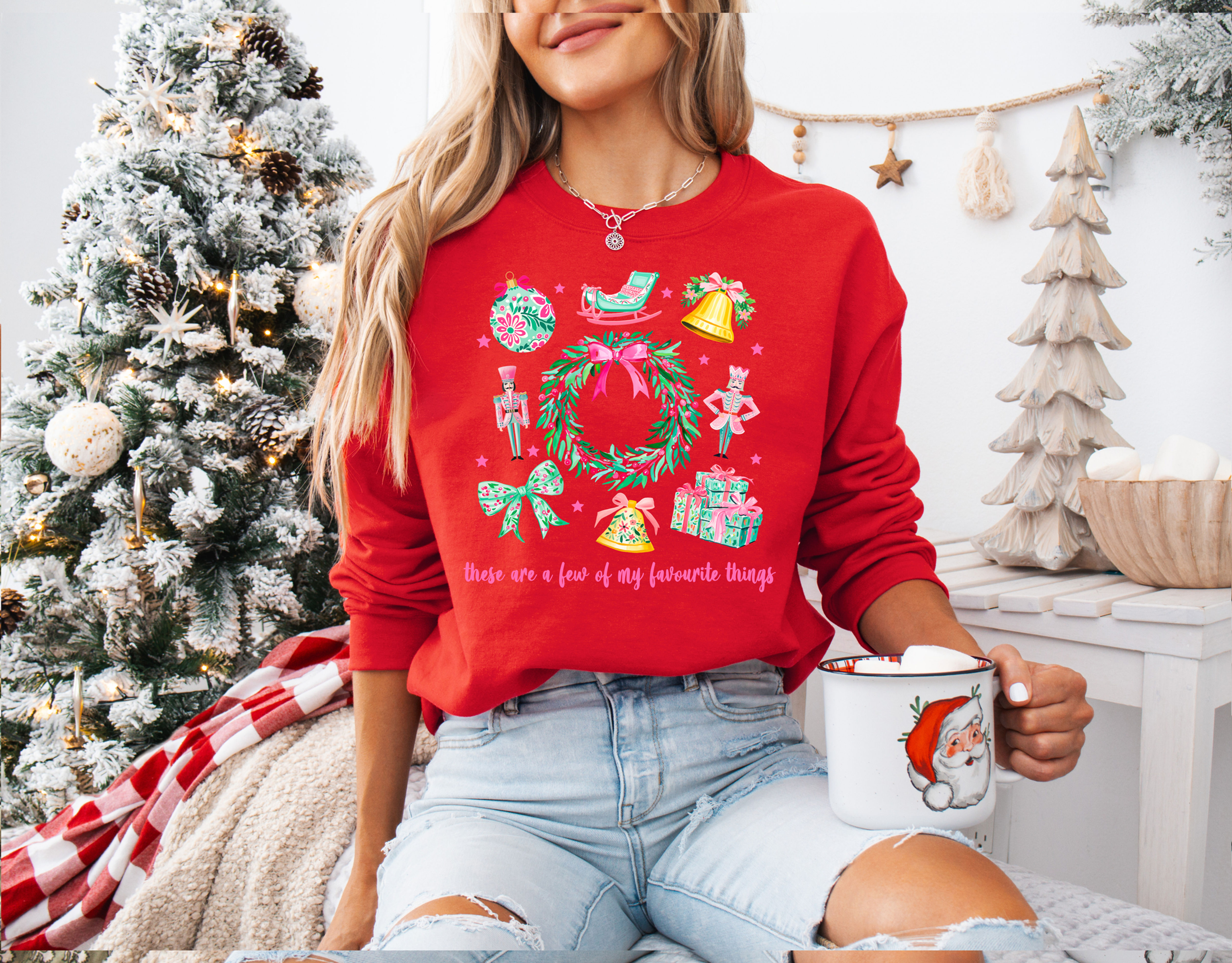 Holiday 'Favourite Things' Jumper Cozy Christmas Sweatshirt For Women