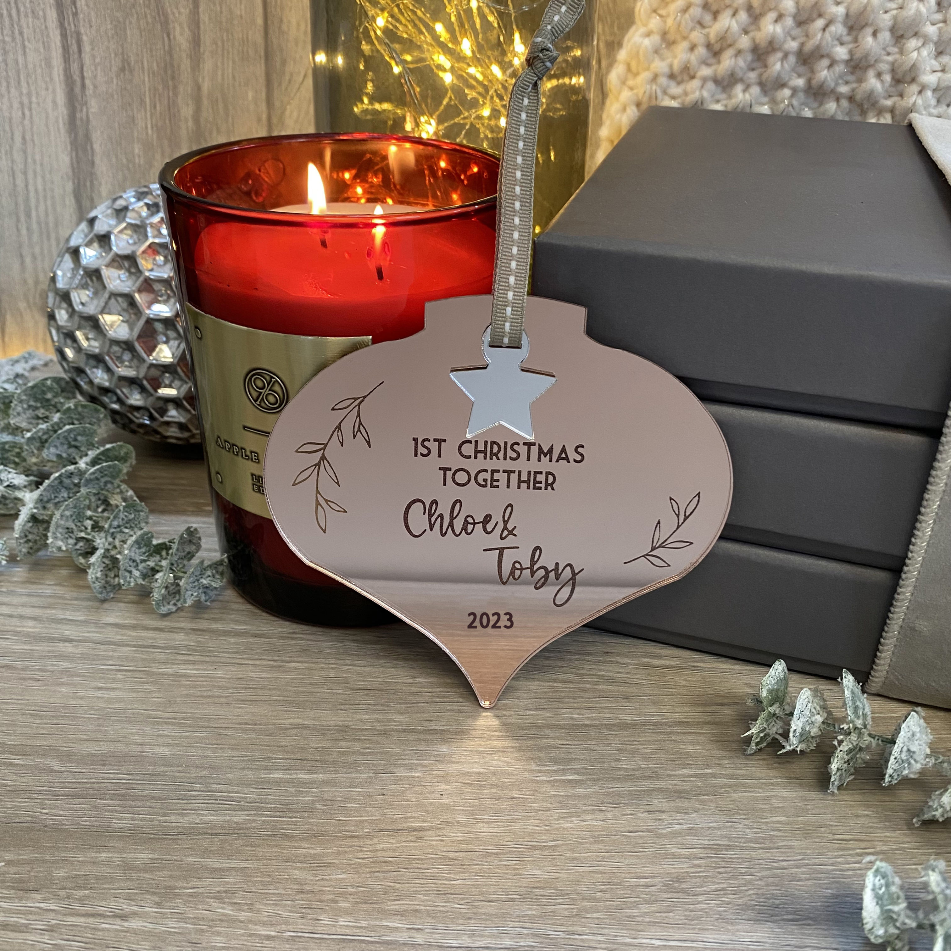 Personalised Rose Gold Mirror Onion Christmas Decoration 2023