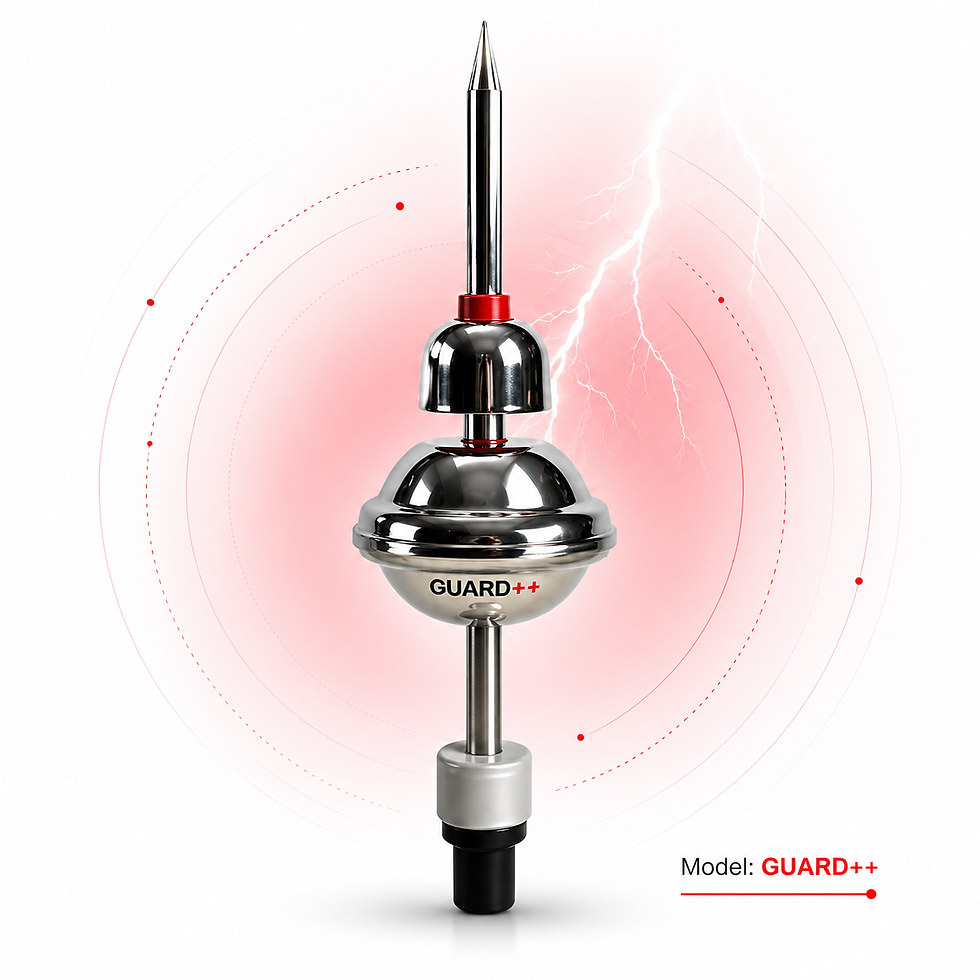 Guard ++ lightning rod with chrome spheres and red glow