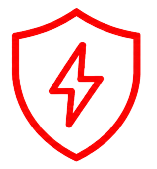Red shield icon with a lightning bolt symbol