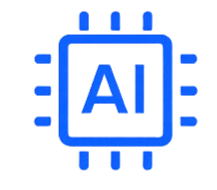 Blue microchip icon with the letters AI