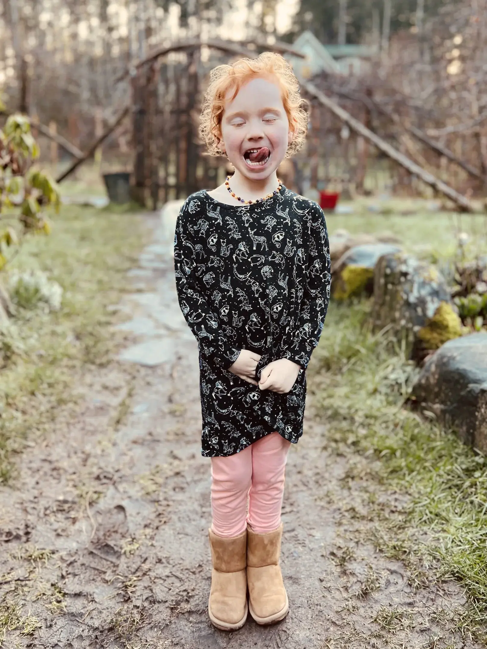 Bamboo Tunic Dress - Black Constellation Animals