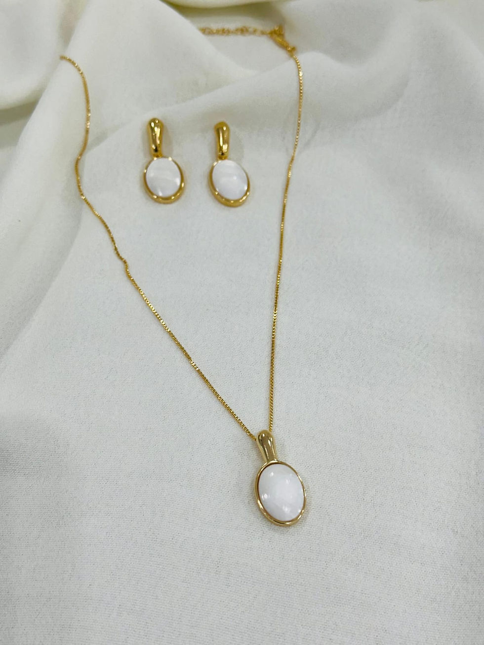 Miniatura: Conjunto Brincos e colar em Madrepérola - Oval