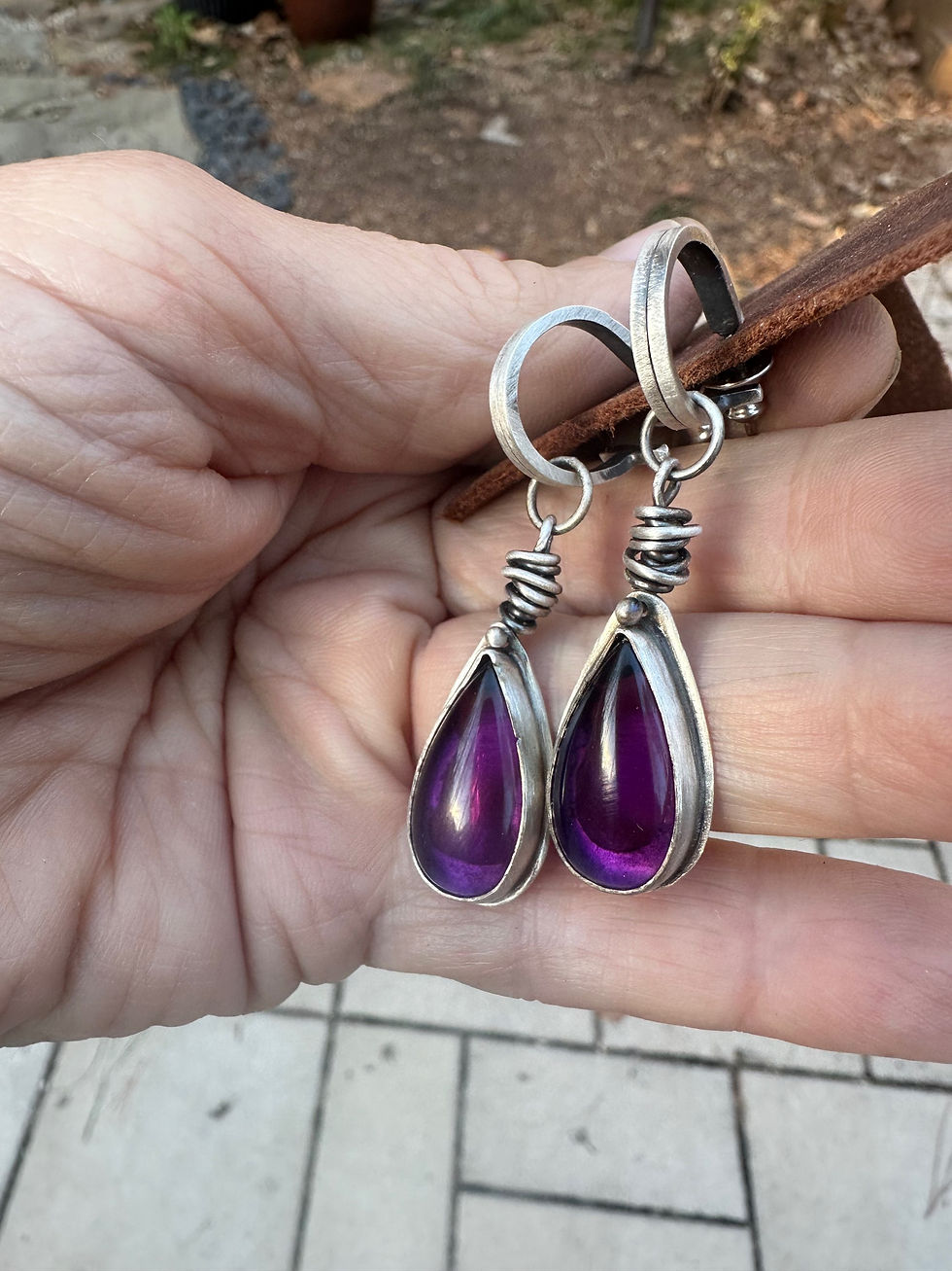 Amethyst Tear drops 2 in 1 hoop and dangle earrings in sterling silver