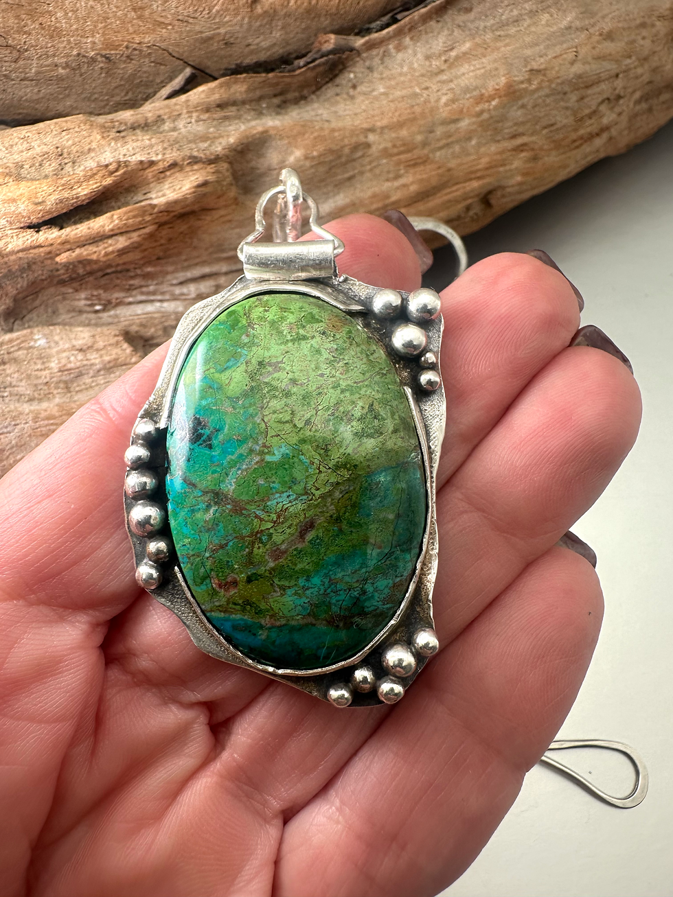 Thumbnail: Chrysocolla and Sterling Silver Pendant and choice of chain