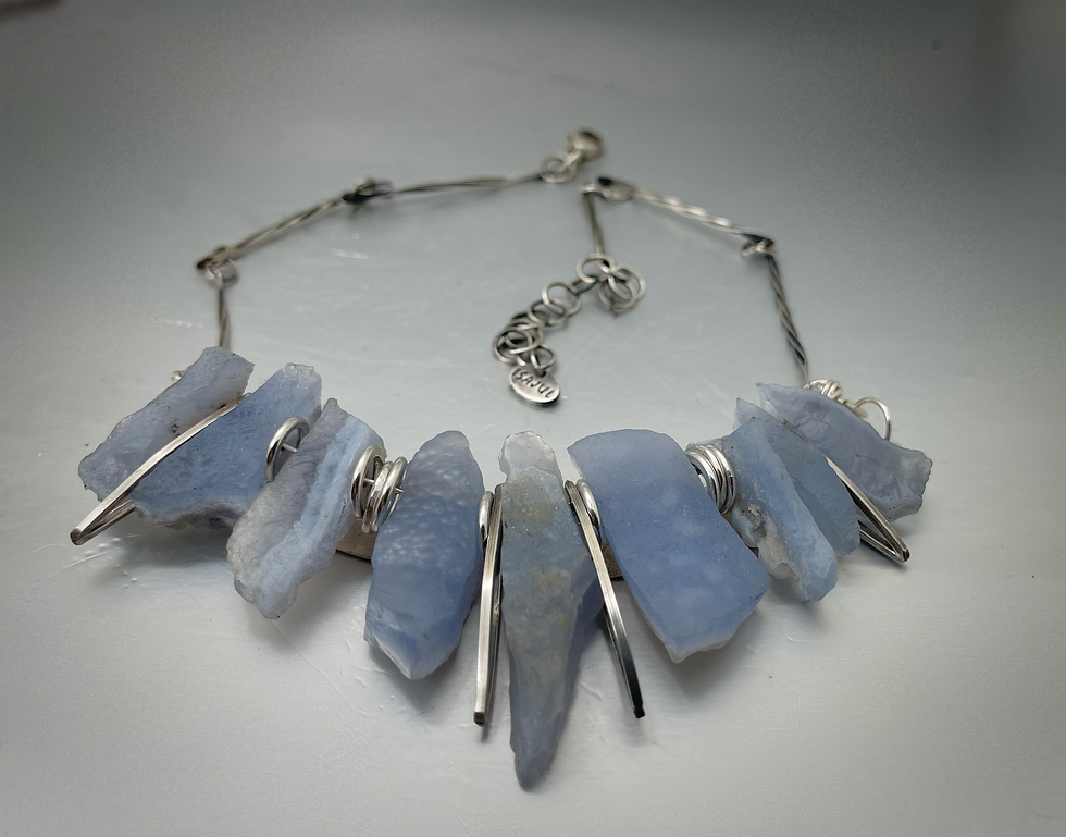 Thumbnail: Raw Blue Lace Agate and Sterling Silver neckpiece
