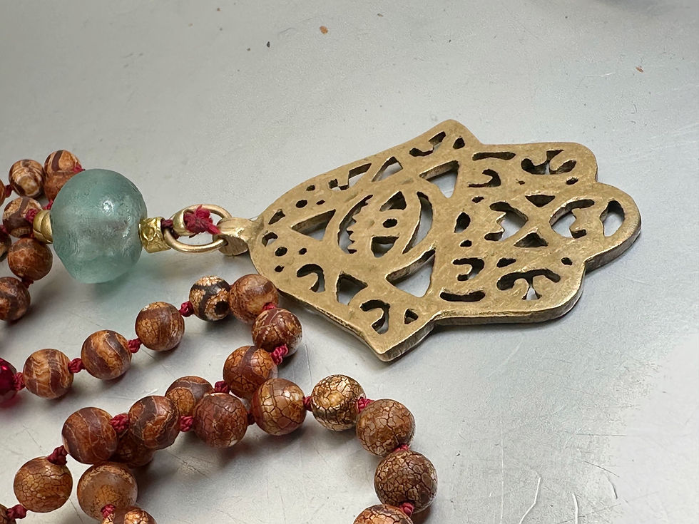 Thumbnail: Earthy Agate Long Hamsa Necklace