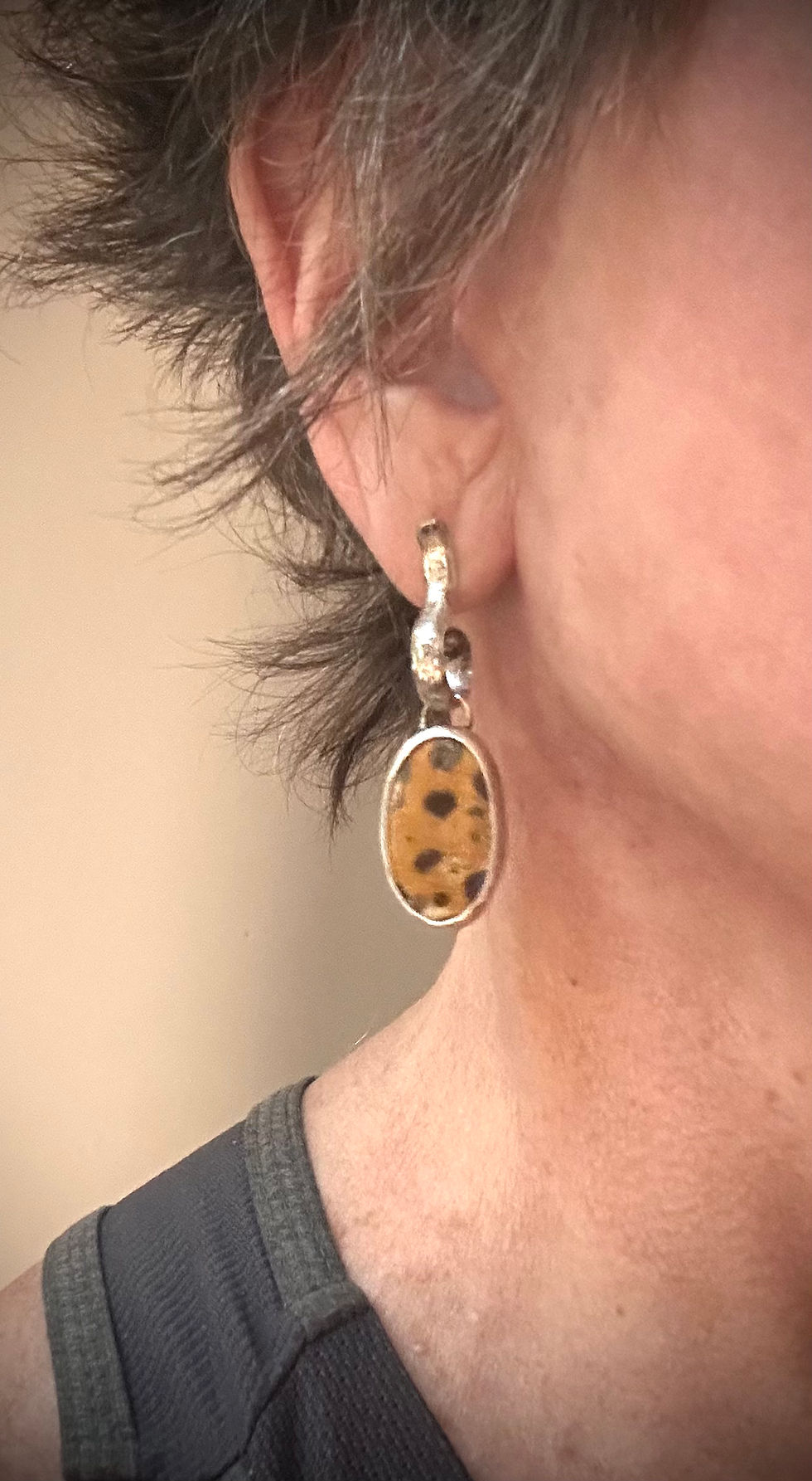 Thumbnail: Rhyolite and Sterling post and dangle earrings