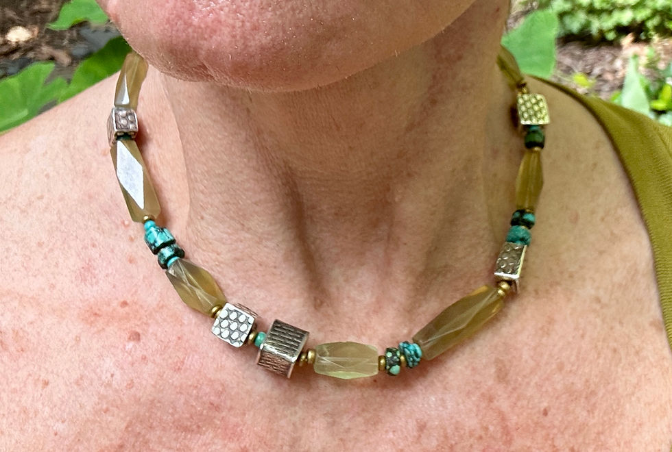 Thumbnail: Fluorite, Turquoise and Sterling Adjustable Necklace