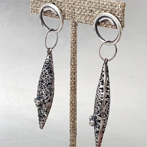Thumbnail: Sexy filigree post and dangle Sterling earrings