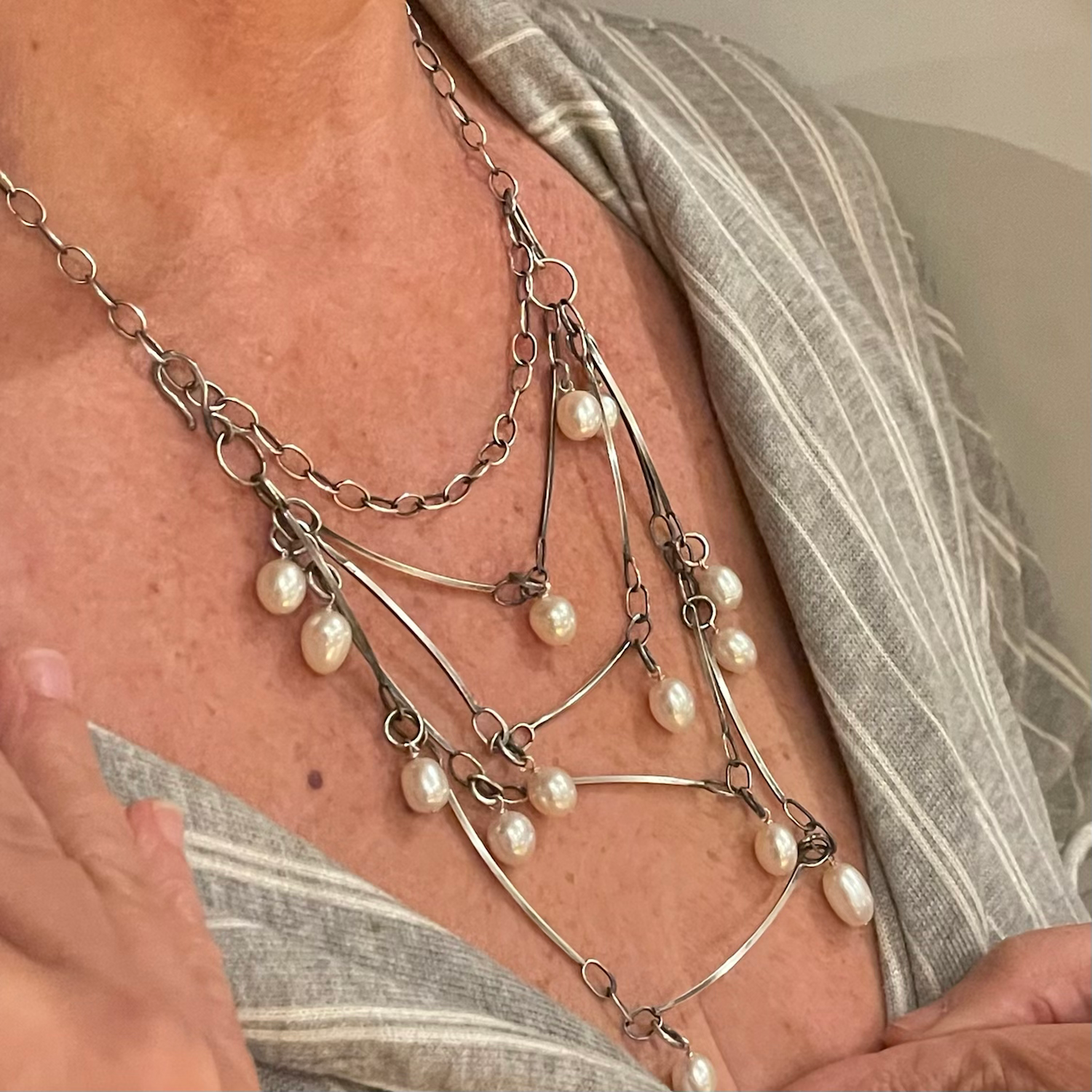 Modern Sterling And Pearl Necklace (all white pearls)