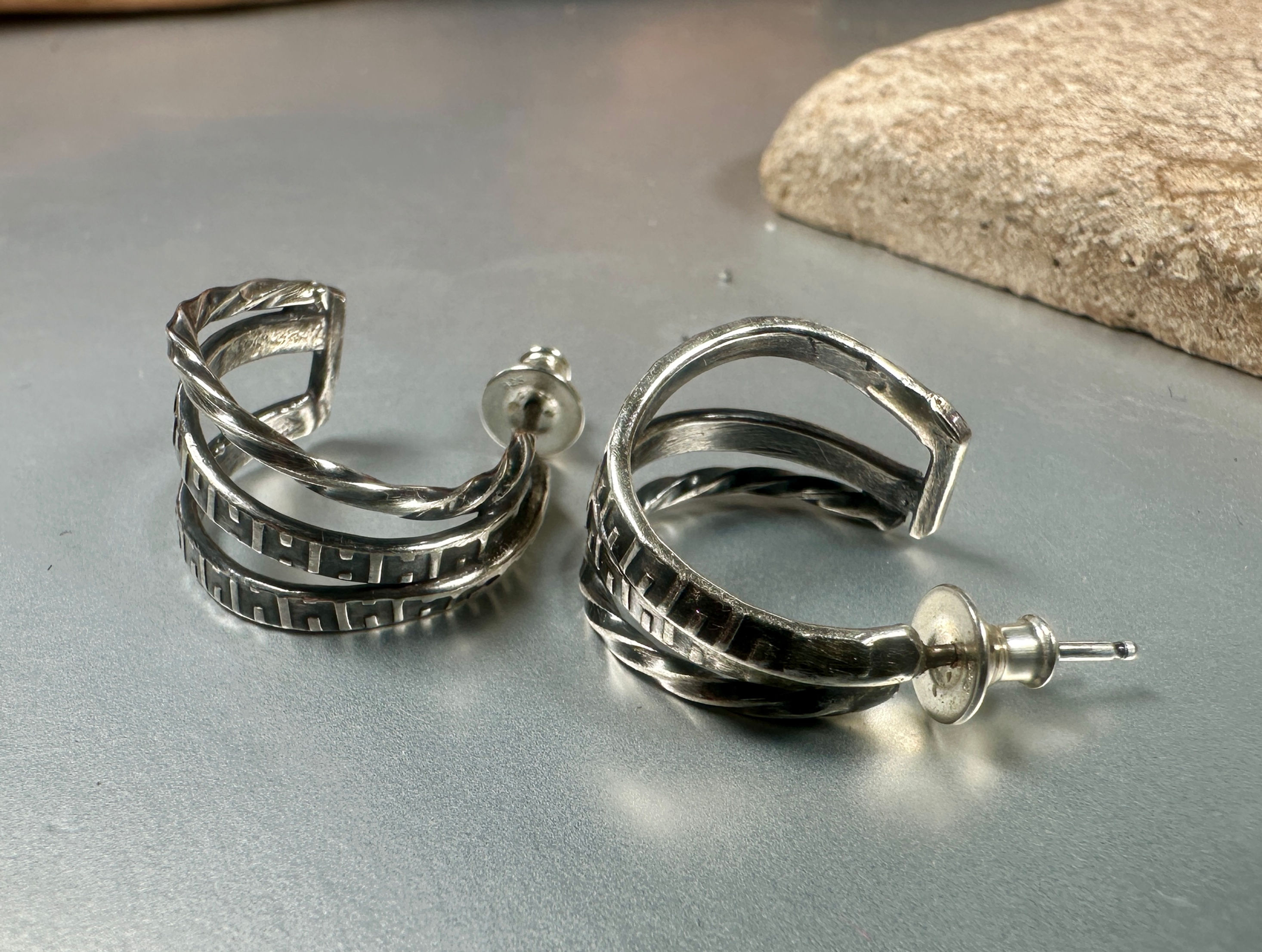 3 band sterling hoop earrings