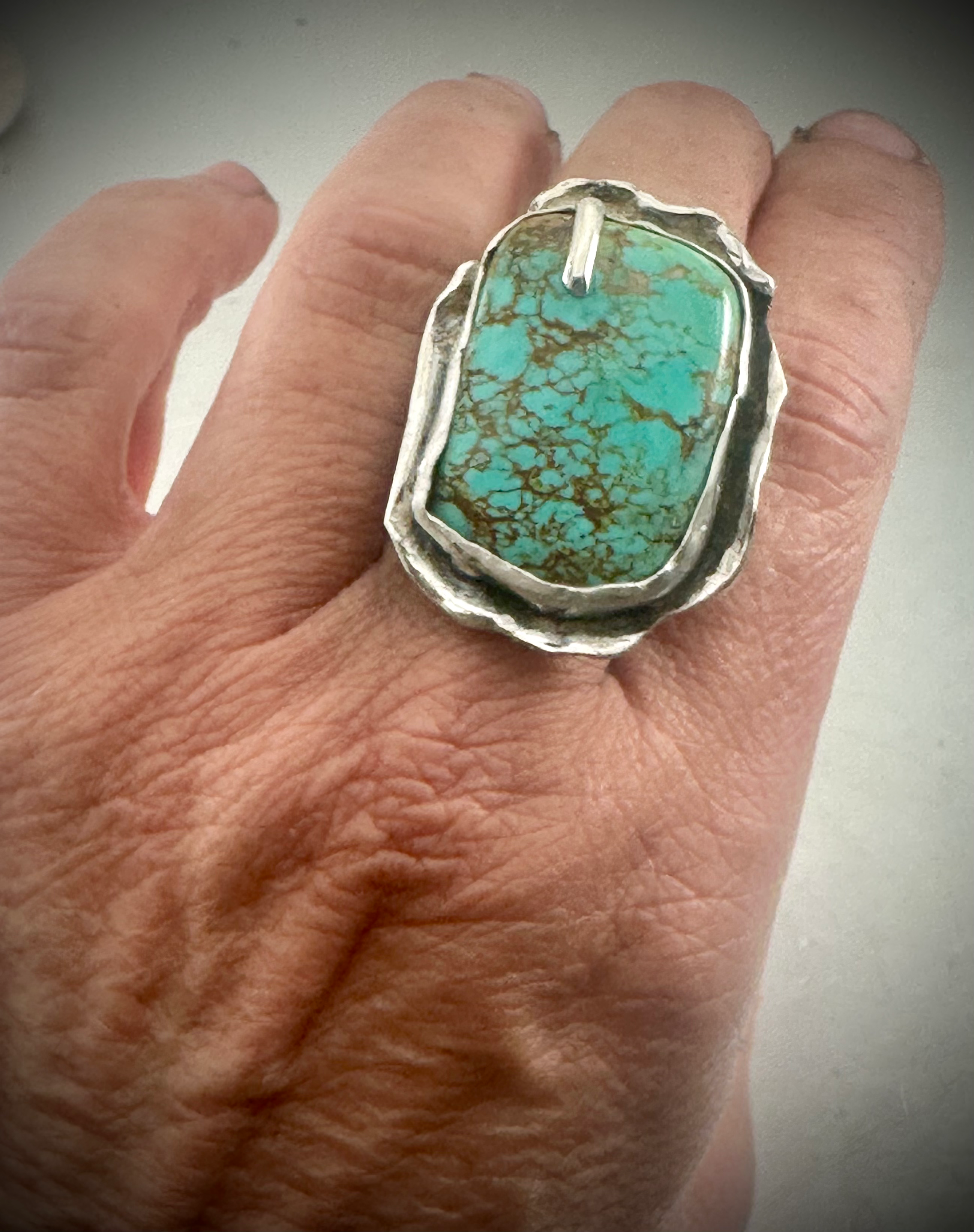 Green Blue Turquoise and Sterling Ring