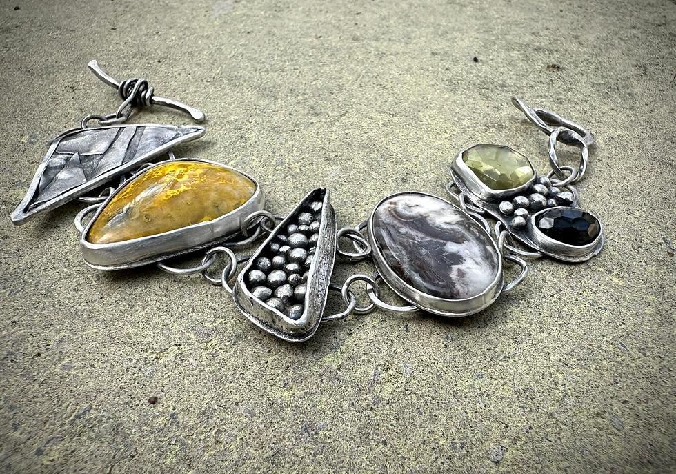 Thumbnail: Bumble Bee Jasper Sterling Silver Treasure Bracelet