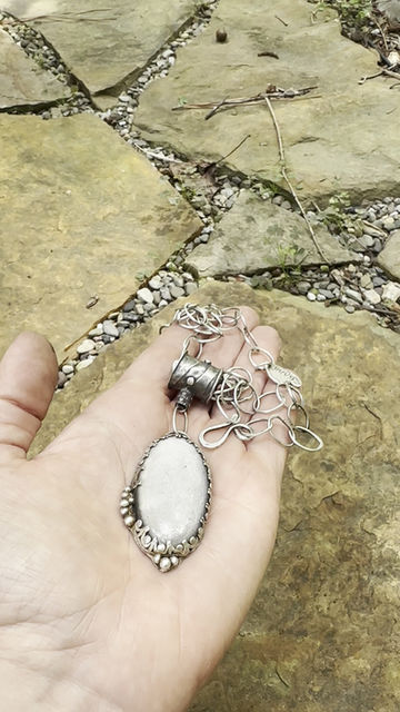 Thumbnail: Mysterious Silver Moonstone and Sterling Pendant and chain