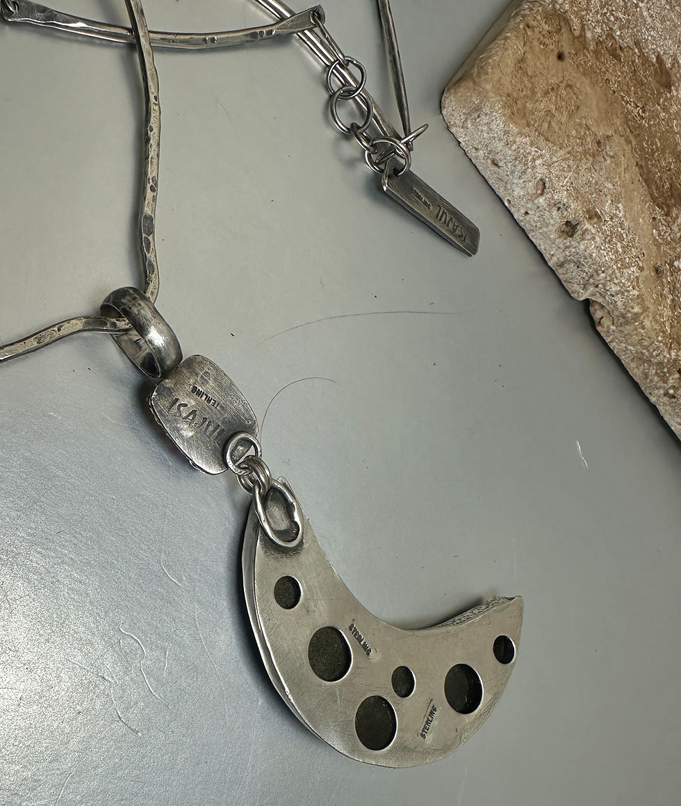 Thumbnail: Black Obsidian moon and sterling neckwire or chain 