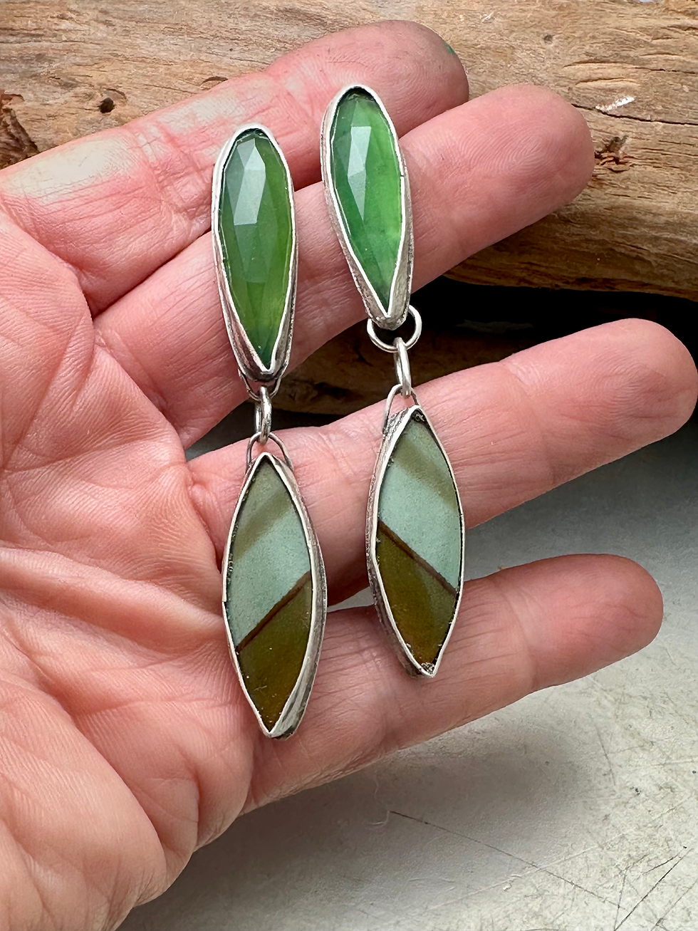 Thumbnail: Green Shades Post and Dangle Earrings
