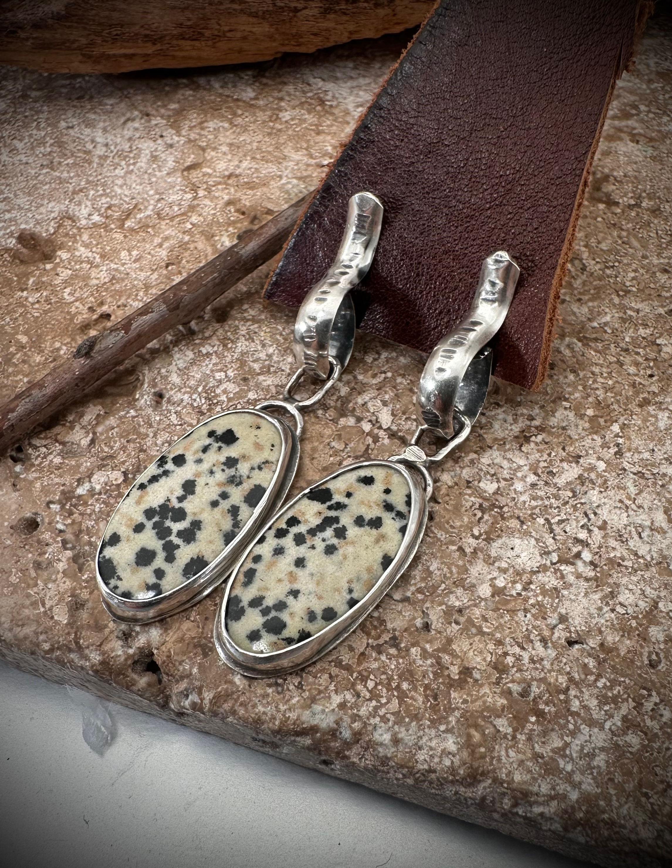 Dalmation Jasper sterling Hoop Earrings