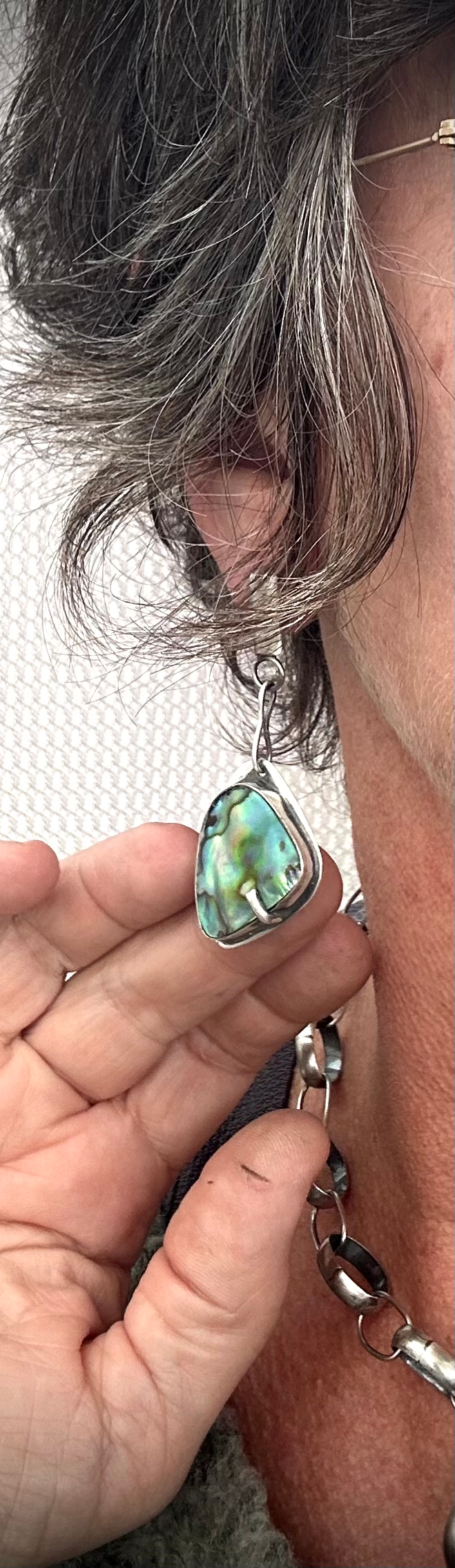 Thumbnail: Paua Shell and Sterling silver Post and dangle earrings