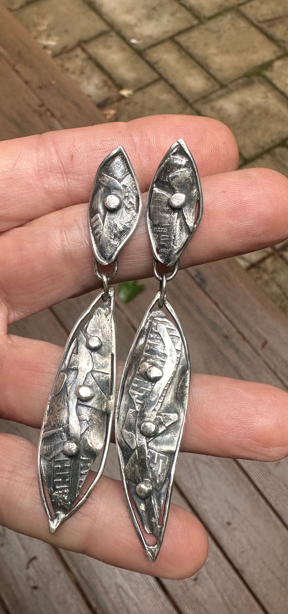 Thumbnail: Sterling and Fine silver post and dangle earrings