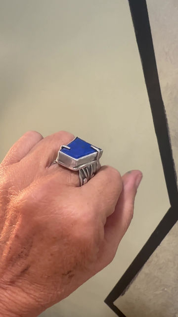 Thumbnail: Bold and chunky Lapis and Sterling Silver Ring