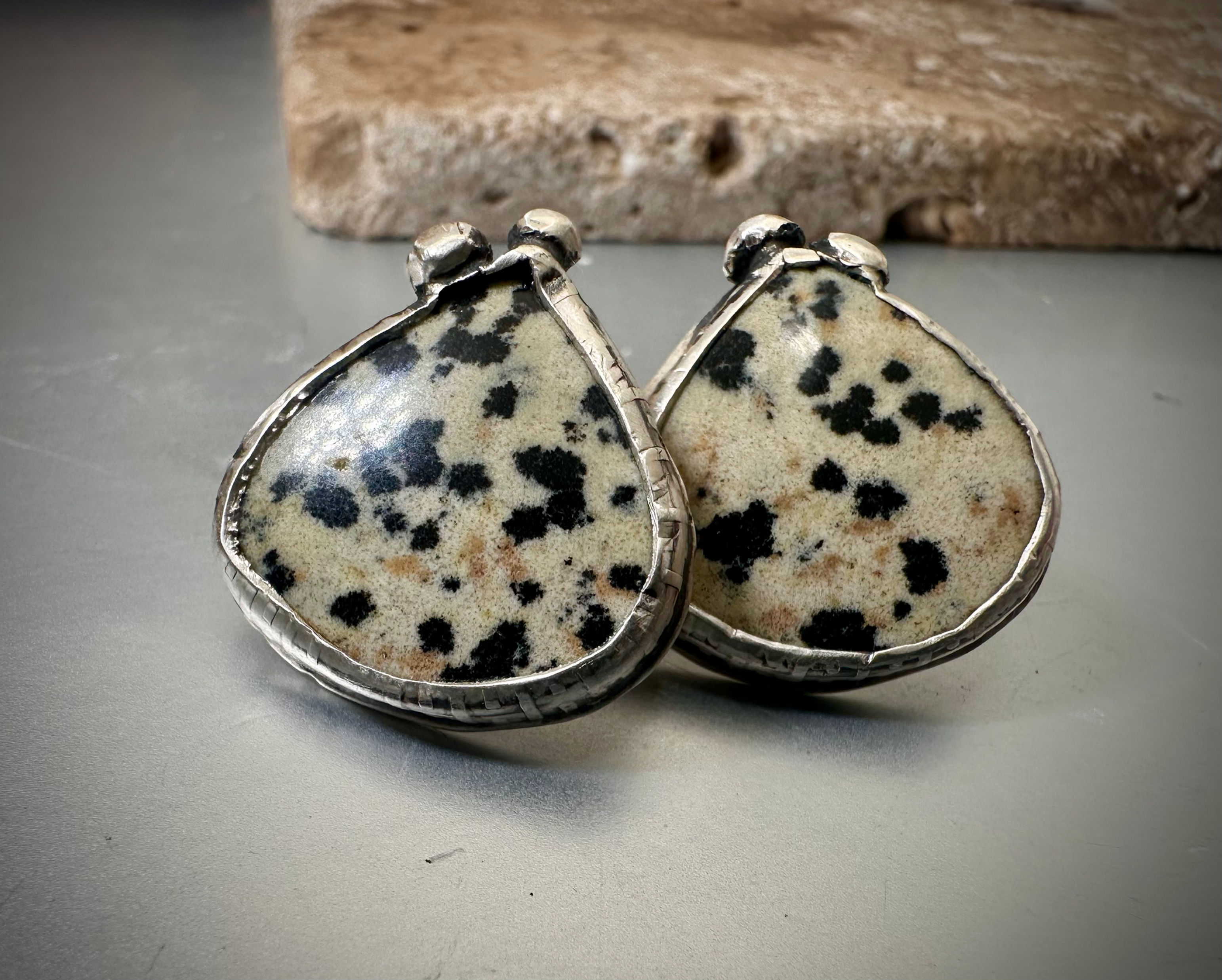 Dalmation Jasper and sterling stud earring