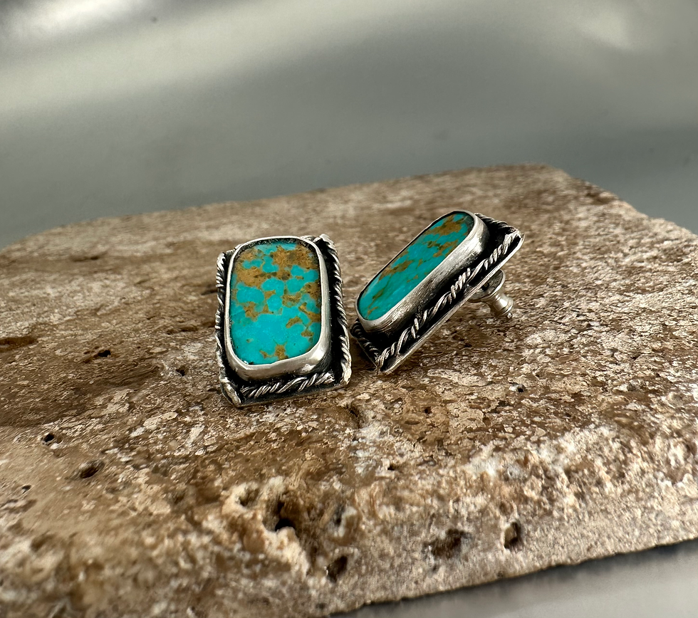 Thumbnail: Rectangular Turquoise Stud Earrings