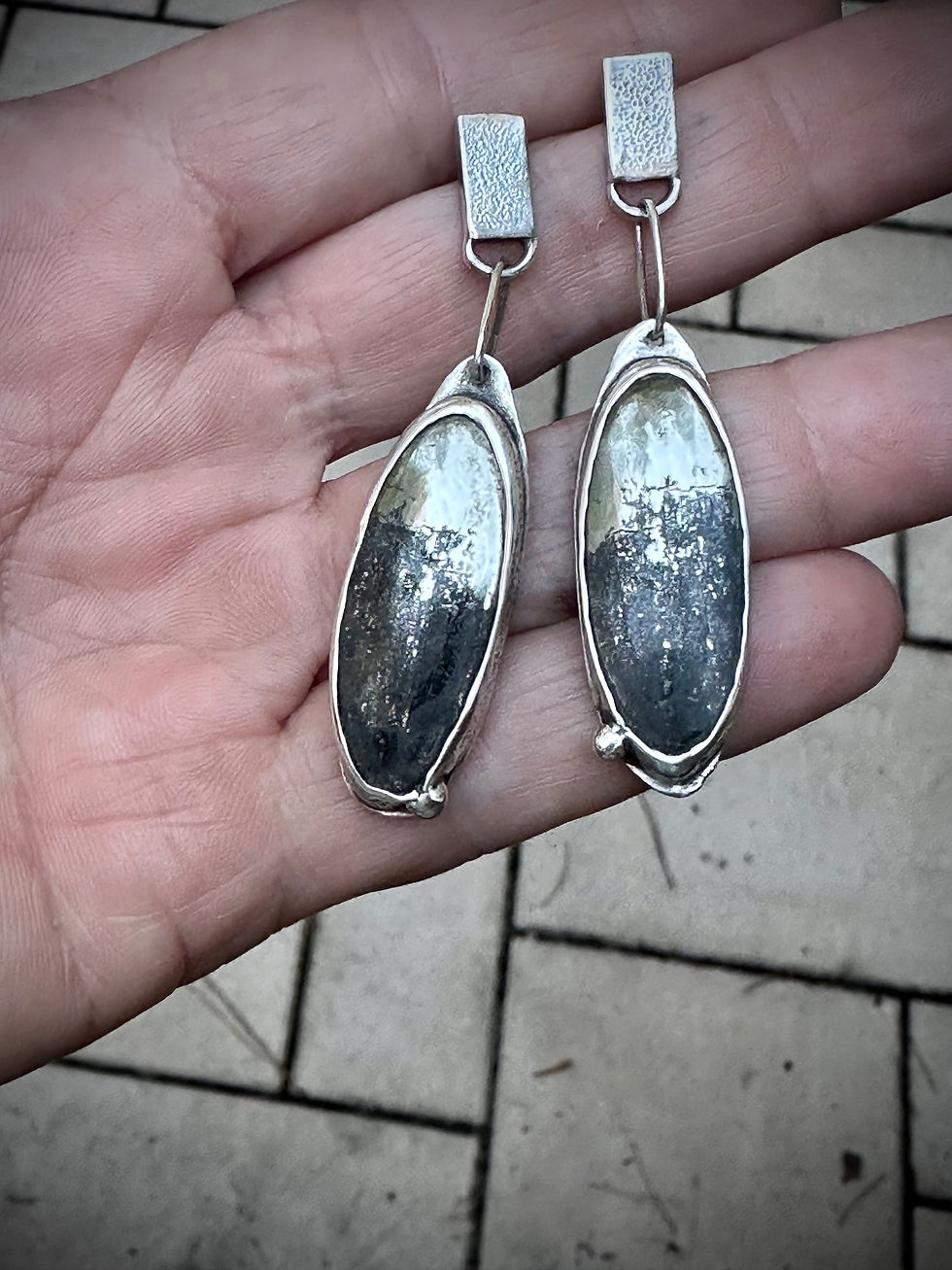 Thumbnail: Apache Gold and Sterling post and dangle Earrings