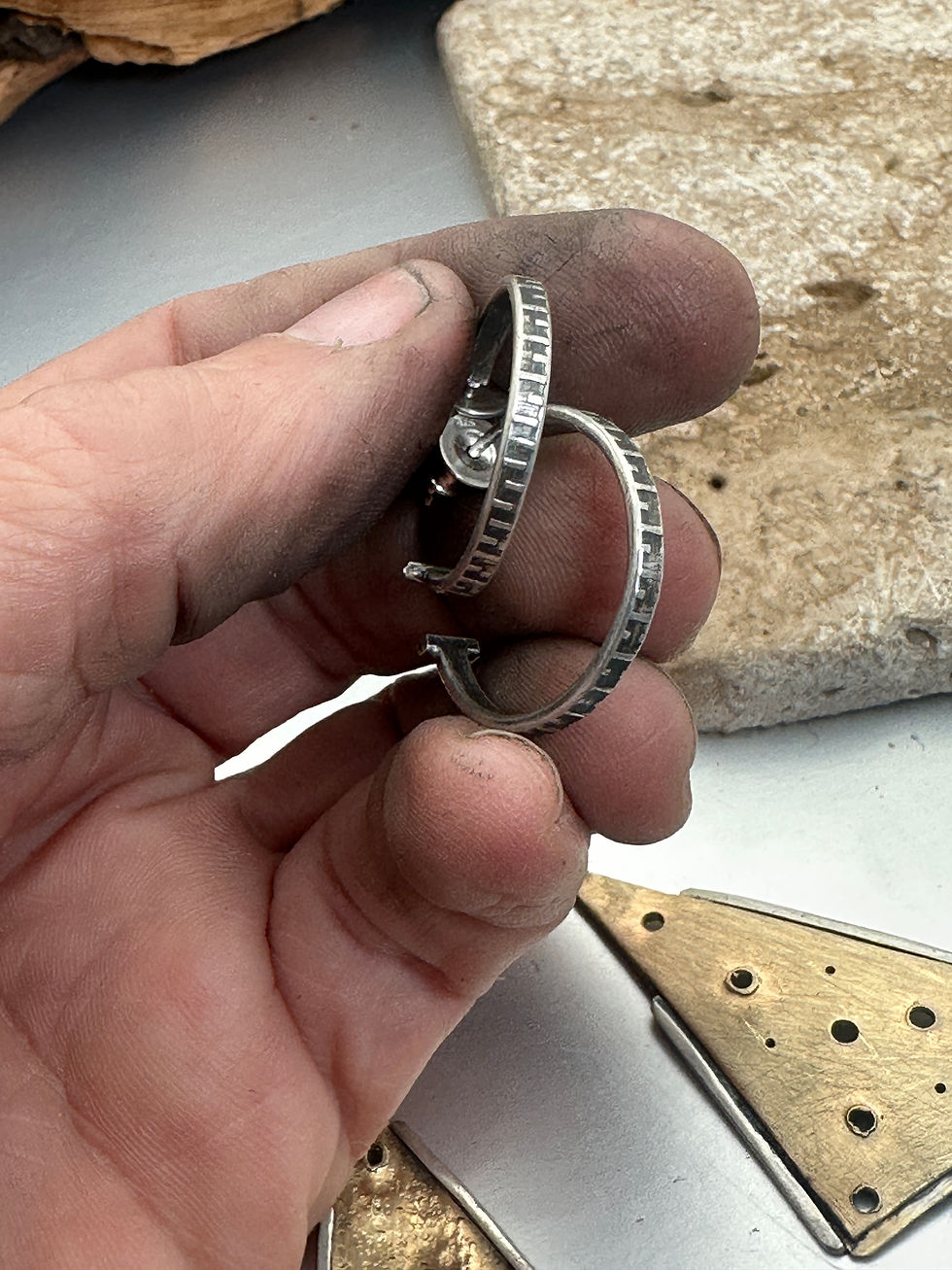 Thumbnail: Mixed metal Hoop and Dangle Earrings