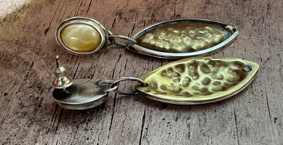 Thumbnail: Mother of Pearl and Sterling Gilded Post and dangle earrings