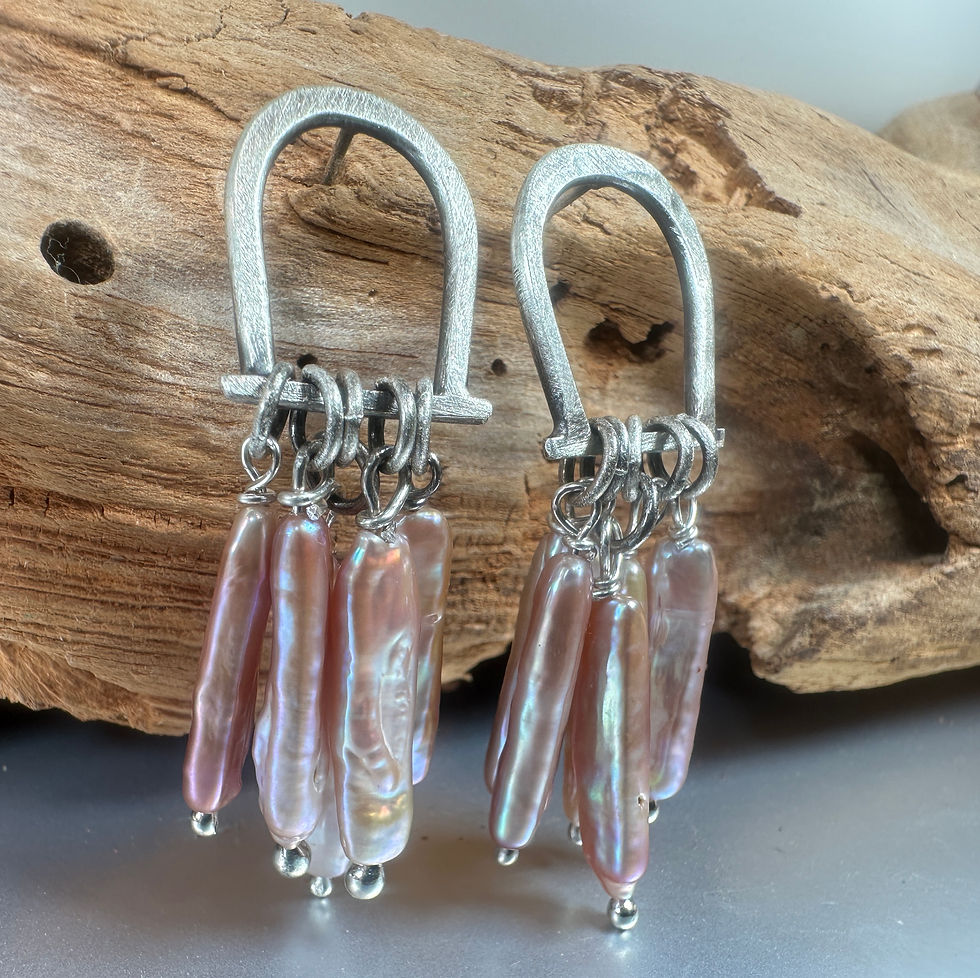 Thumbnail: Biwa Pearl Fringe Stud Earrings in Sterling Silver