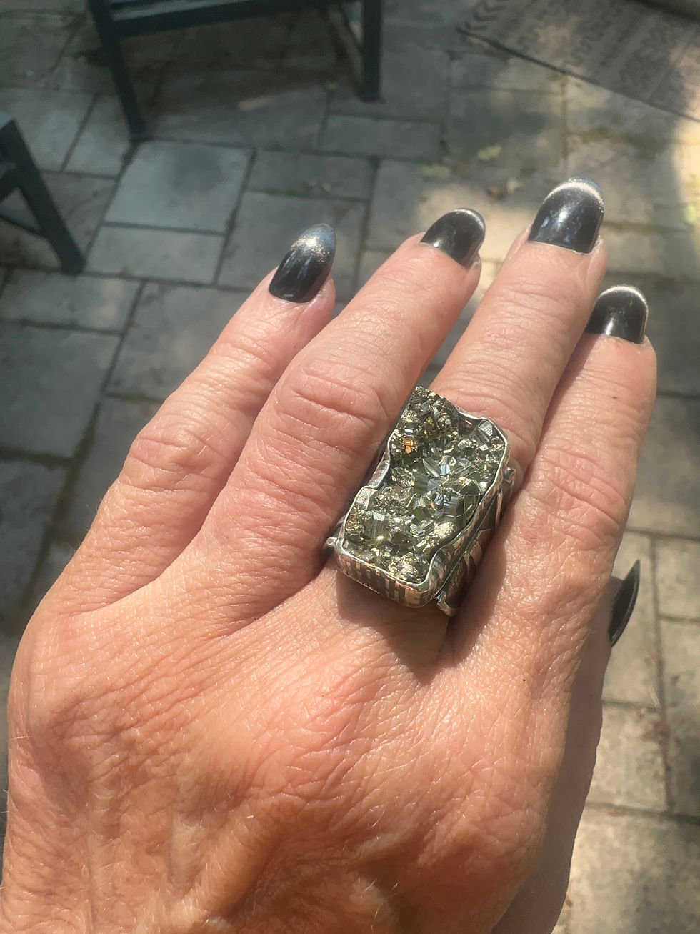 Thumbnail: Pyrite and sterling big square ring
