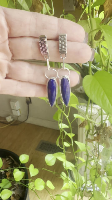 Thumbnail: Lapis dangle post sterling silver earrings