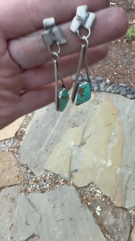 Thumbnail: Exotic Turquoise and Sterling Post and Dangle Earrings
