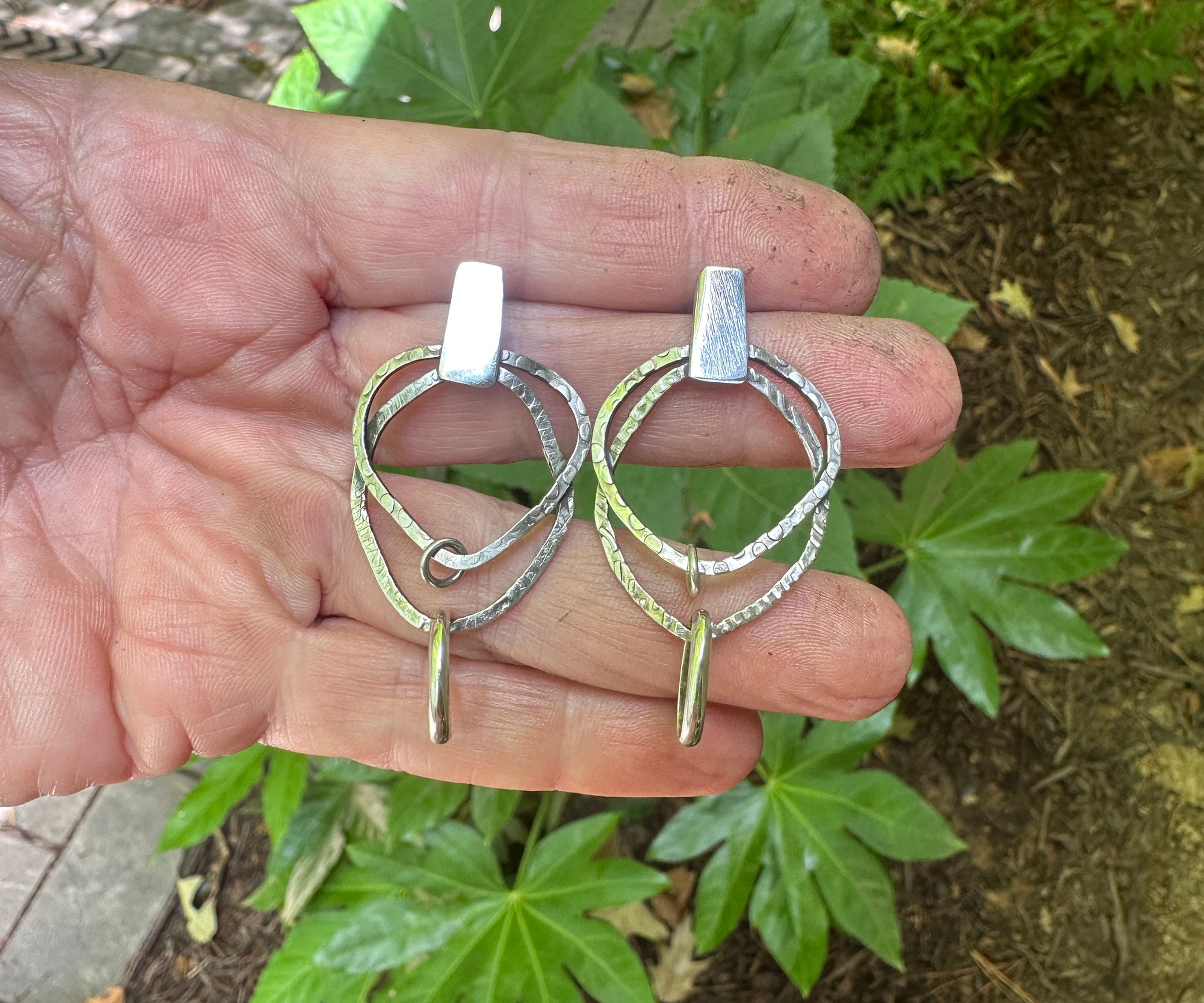 Textured sterling forward facing hoop/post Earrings