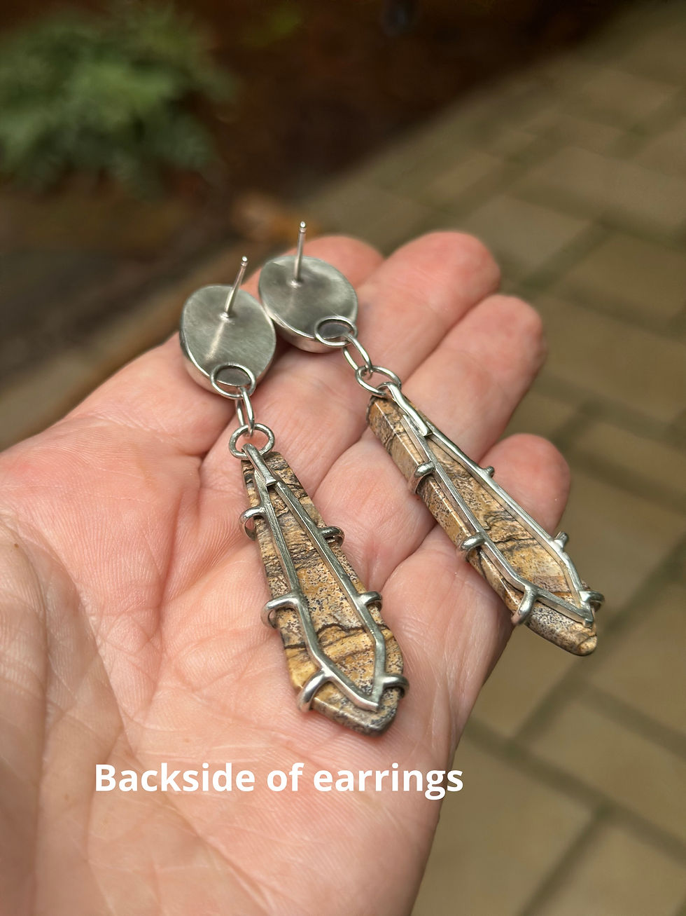 Thumbnail: ‘Sandy Earrings’ smokey quartz and painted jasper