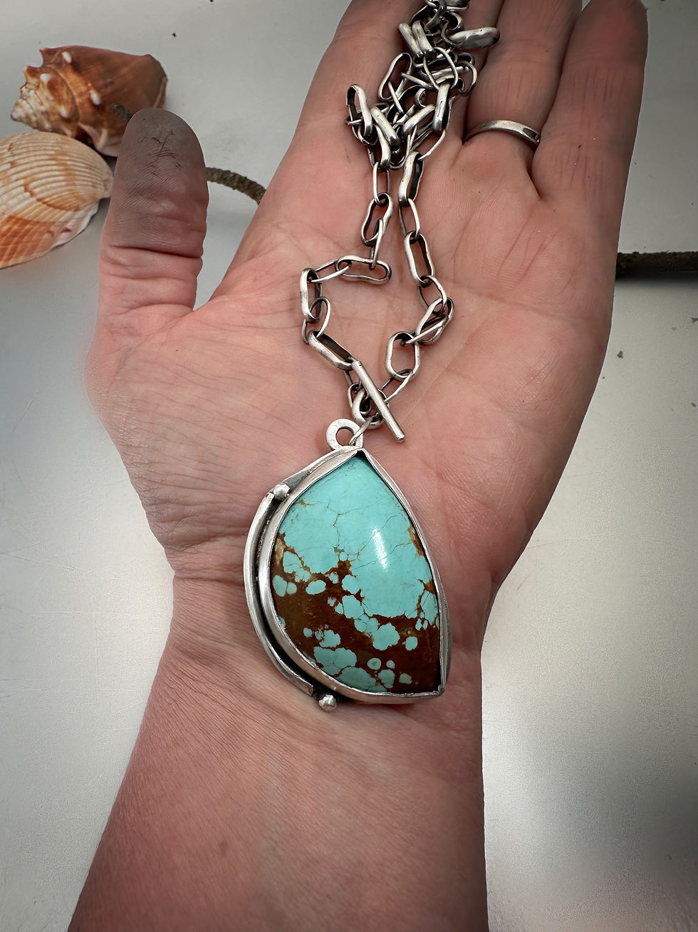 Thumbnail: Turquoise Pendant with handmade sterling silver chain